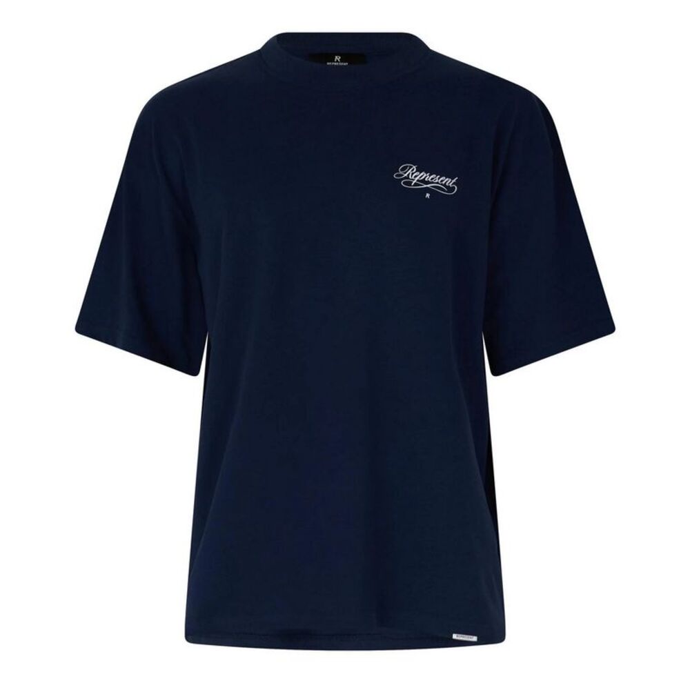 Represent Mens Script Graphic Logo Slub Oversized T-Shirt / Navy